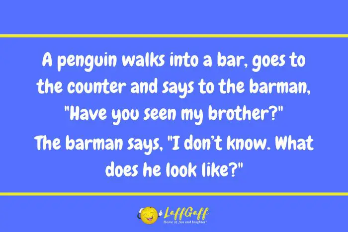 Penguin walks into a bar joke from LaffGaff.