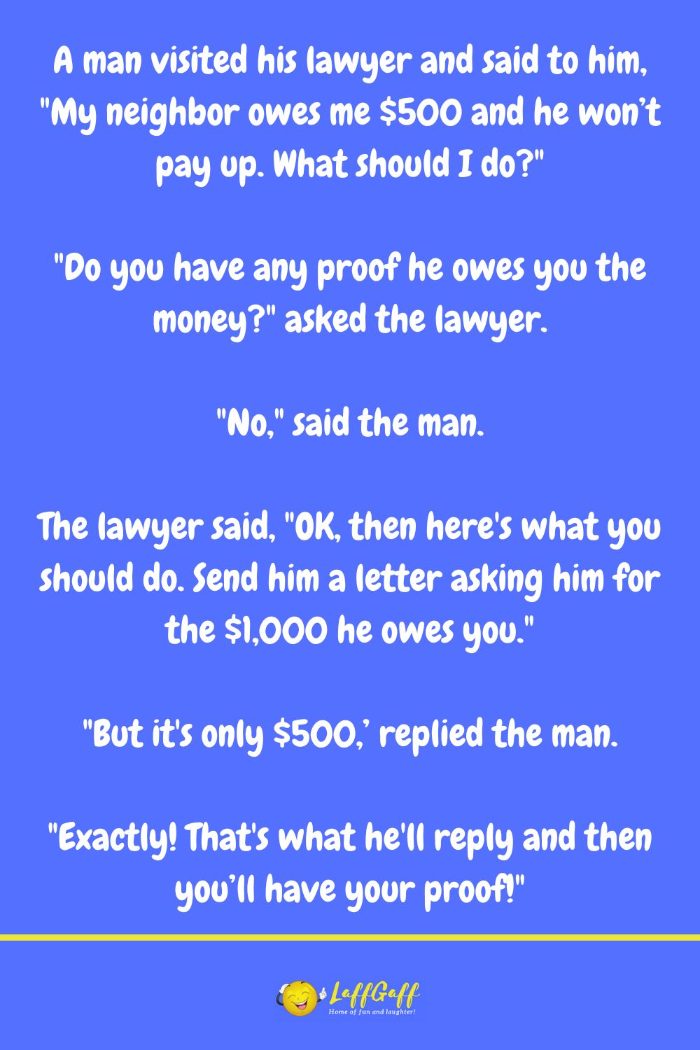 Lawyer advice joke from LaffGaff.