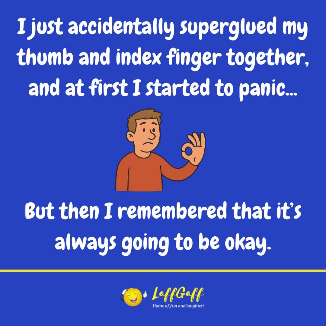 Glued finger joke from LaffGaff.