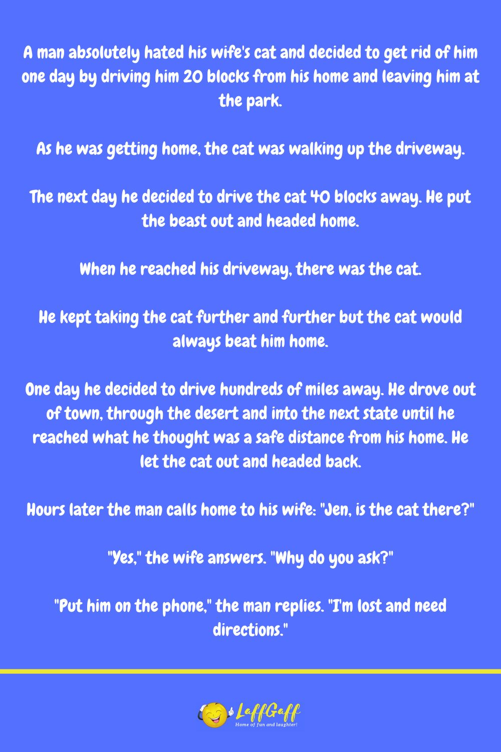Cat directions joke from LaffGaff.
