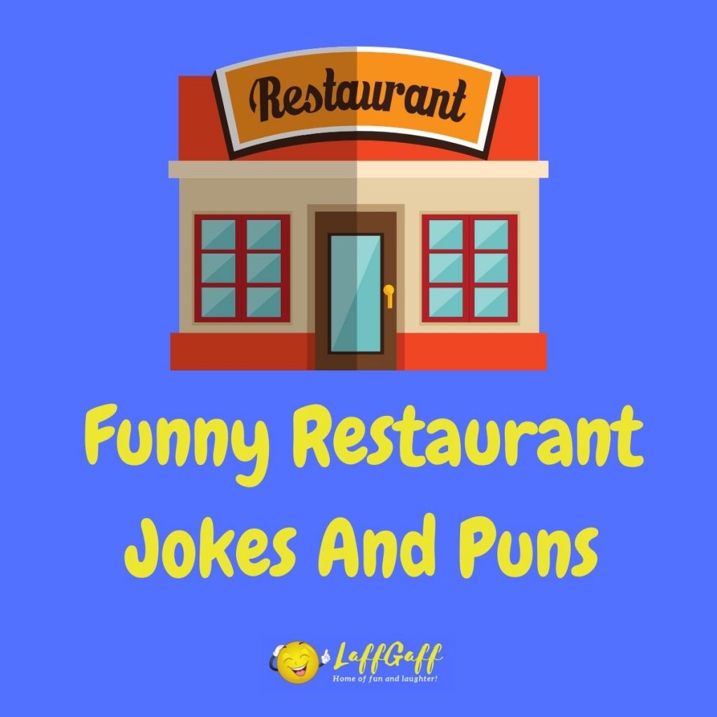 Featured image for a page of funny restaurant jokes and puns.