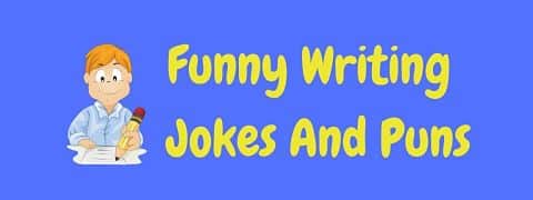 Header image for a page of funny writing jokes and puns.