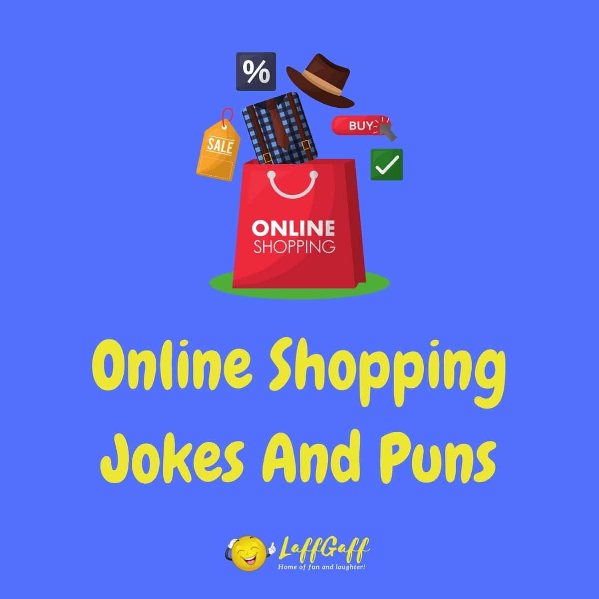 Featured image for a page of funny online shopping jokes and puns.