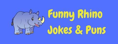 Header image for a page of funny rhino jokes and puns.