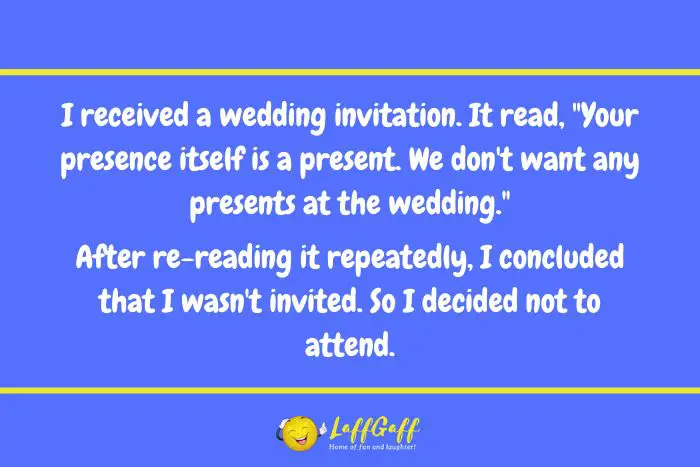 Wedding invitation joke from LaffGaff.
