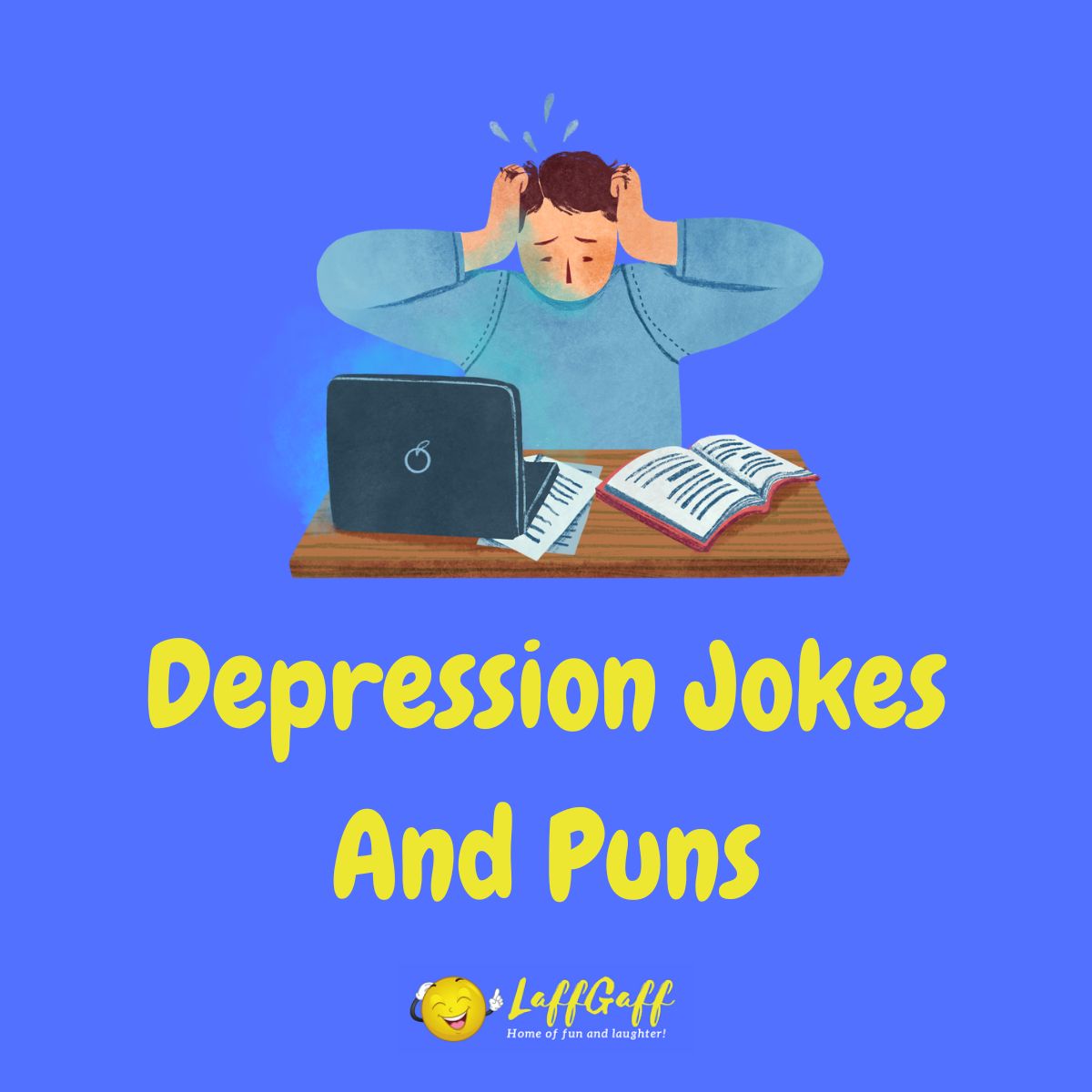 Featured image for a page of funny depression jokes and puns.