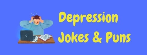 Header image for a page of funny depression jokes and puns.