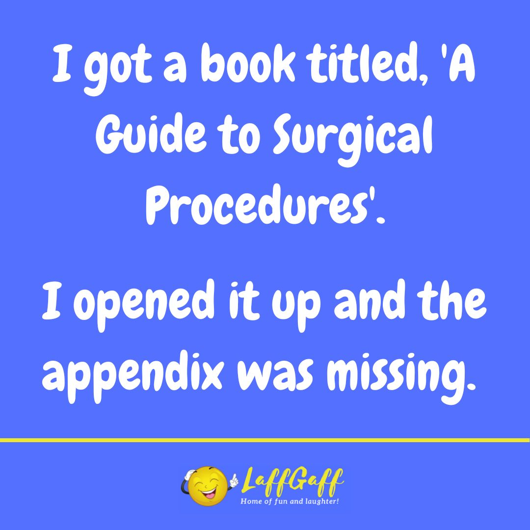 Surgical procedures book joke from LaffGaff.
