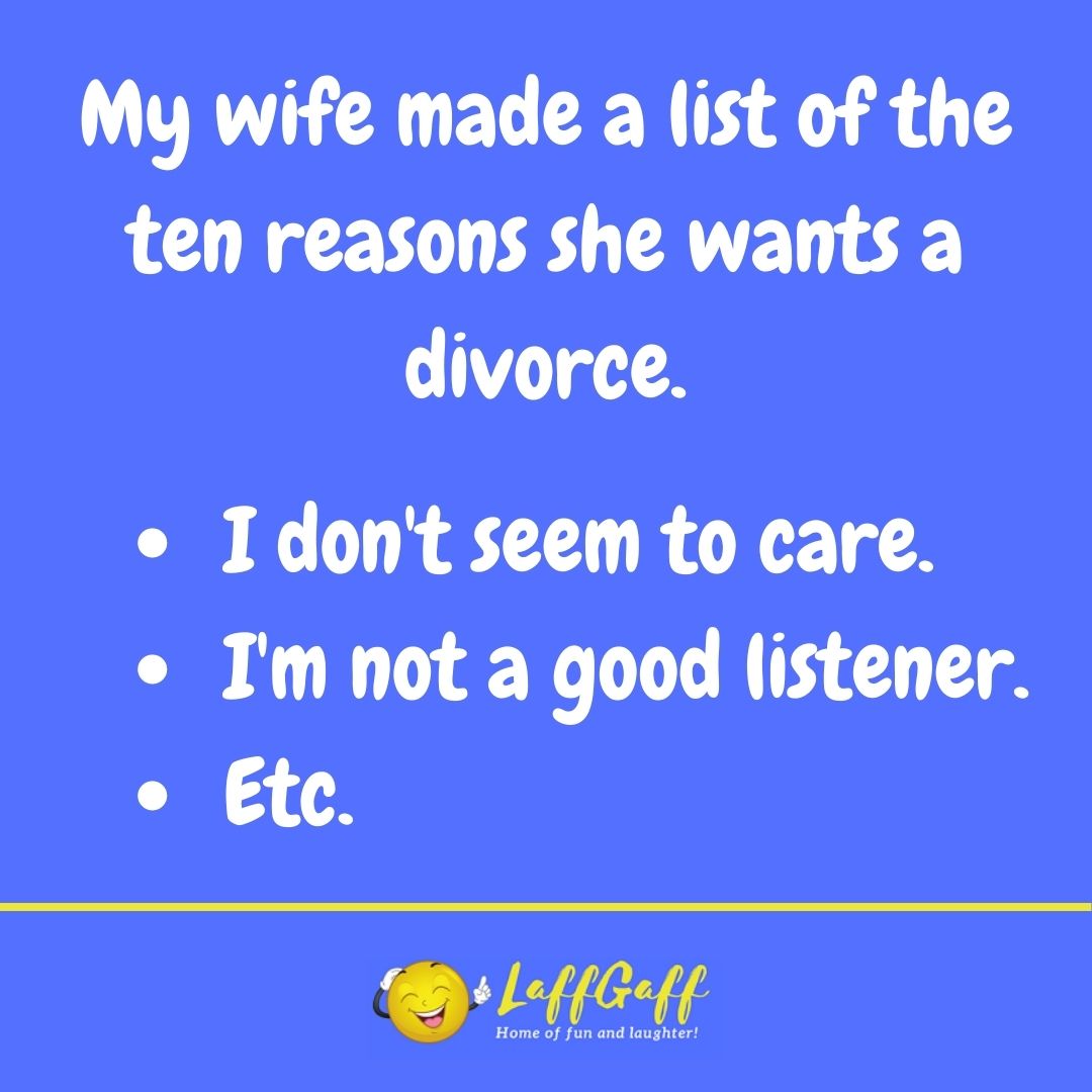 Divorce reasons joke from LaffGaff.