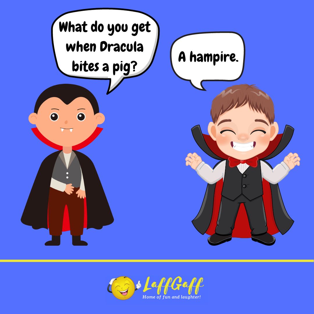 Dracula bites pig joke from LaffGaff.