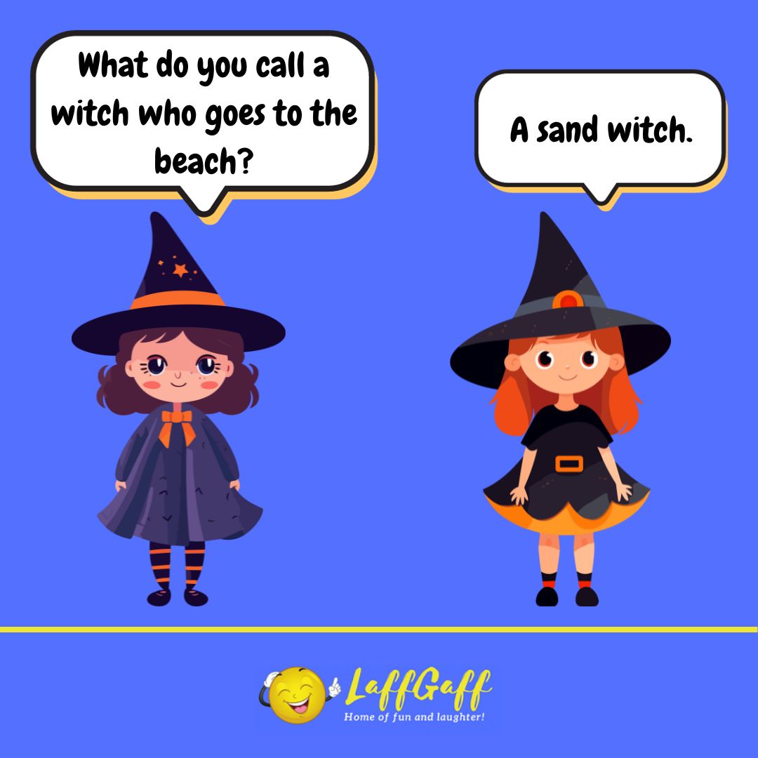 What do you call a witch who goes to the beach joke from LaffGaff.